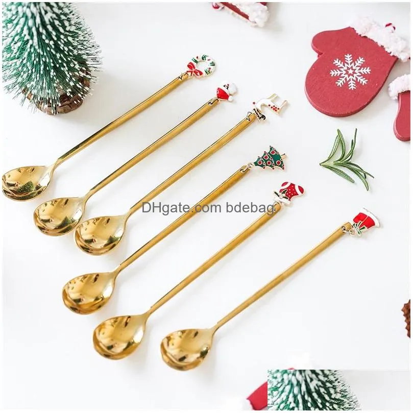 2020 christmas ornaments gifts spoon garlands trees santa claus dessert spoons stainless steel tea scoop 2 9qd f2