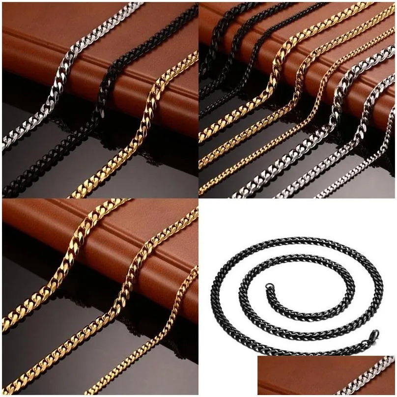 stainless steel necklace men women necklaces fashion chain jewelry plated gold silver black exquisite polishing trend ornament 25js f2