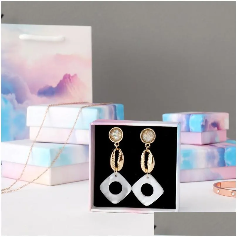 colorful cloud gradient color jewelry box creative lid and tray ring cases earring jewelry display necklace package box 2818 t2