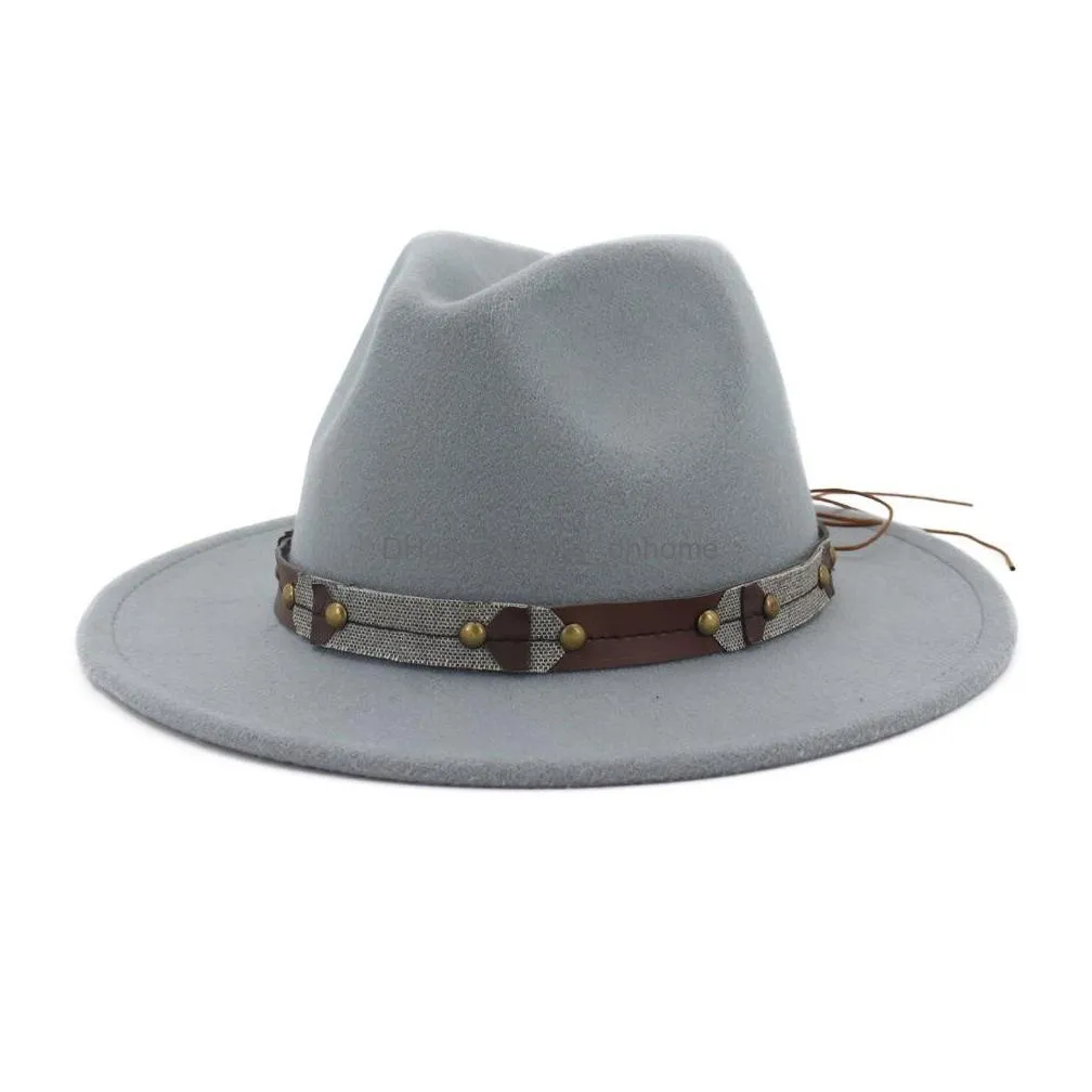 vintage classic wide brim wool felt fedora men woman panama hat leisure jazz formal hat chapeau trilby leather bands hats