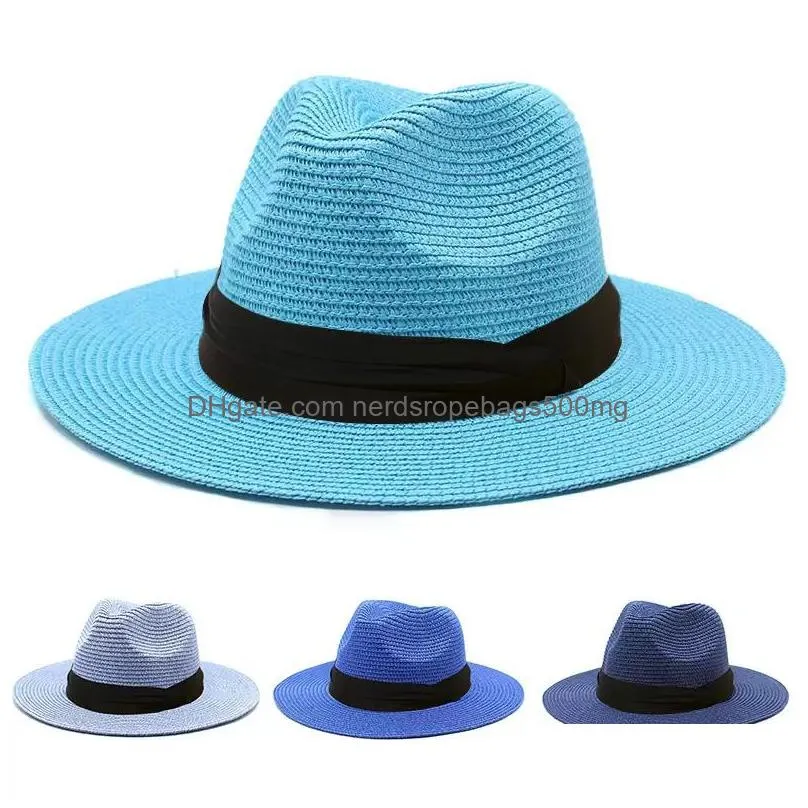 beach hat panama wide brimmed straw hats party favor pure color sunscreen cap summer sunhat travel outdoor caps inventory wholesale