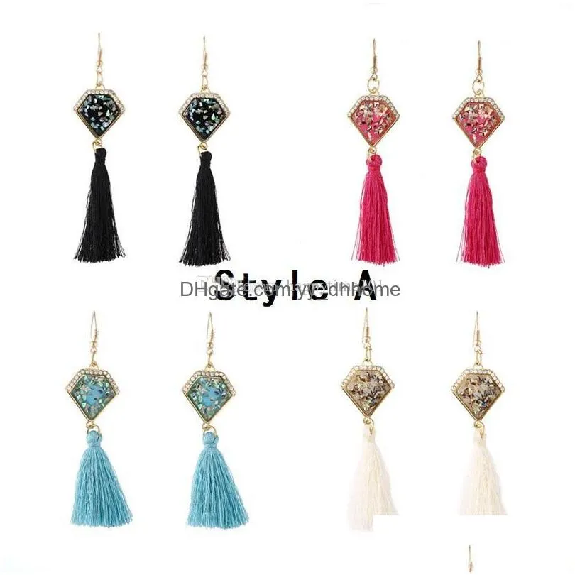 4 styles crystal triangle shell effects round druzy drusy earrings gold plated geometry lines tassel charms earrings women