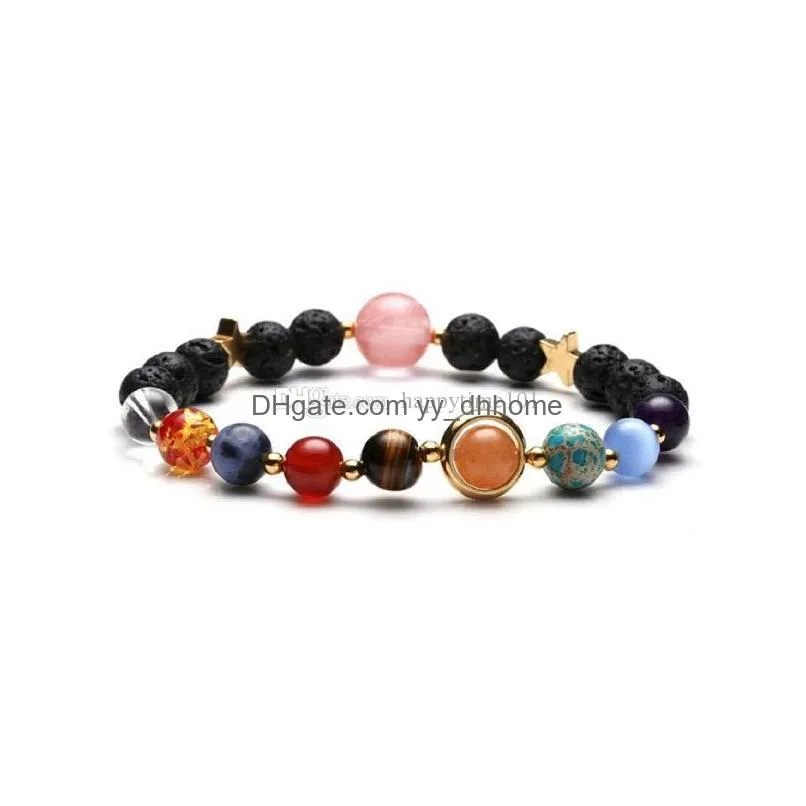 natural stone bracelets grind arenaceous beads eight planets solar universe bracelet bangle for women jewelry fashion