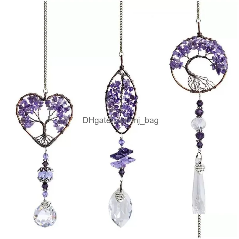 yoga healing spiritual home window wall hanging pendant decor tree of life hang chakra stone prism natural crystal charm ornament car