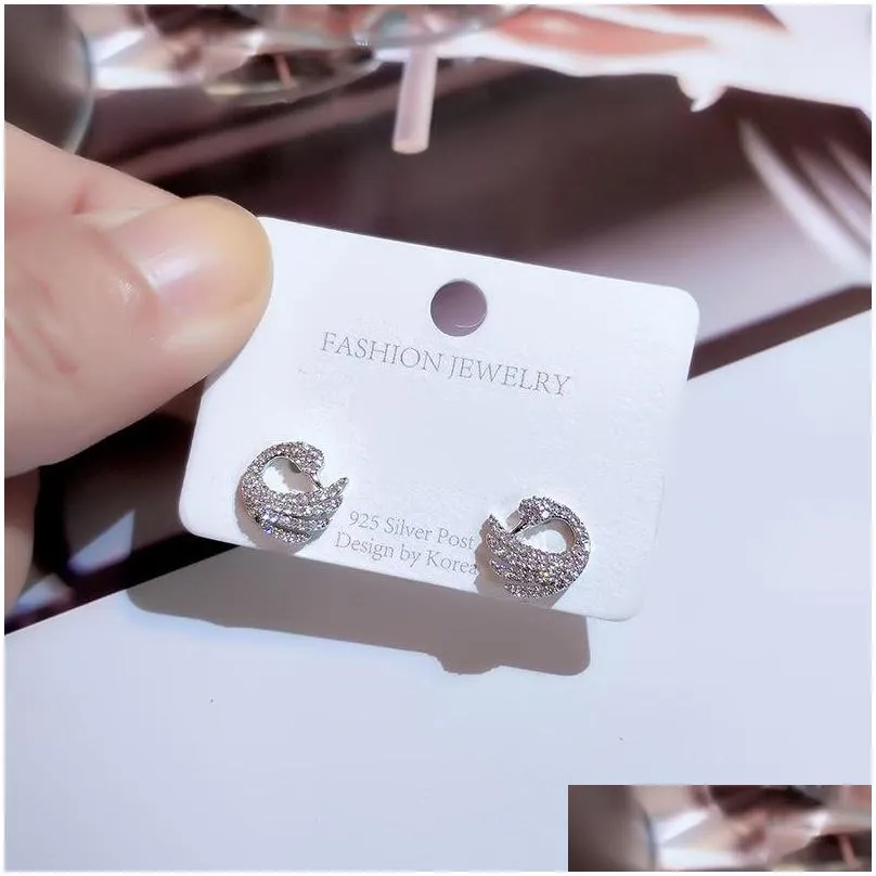 fashion cygnet earrings back female s925 silver needle allergy simple elegant net red earrings studs for women jewelry 2453 t2