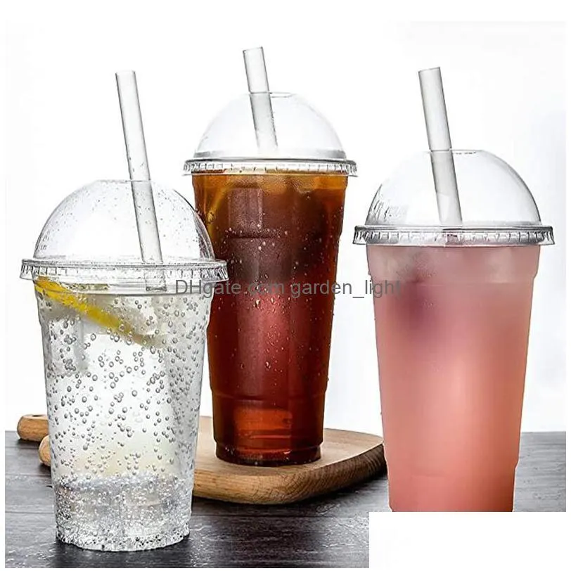 mugs 20oz milk coffee cup with dome lid double layer plastic straw reusable clear fruit cup inventory wholesale