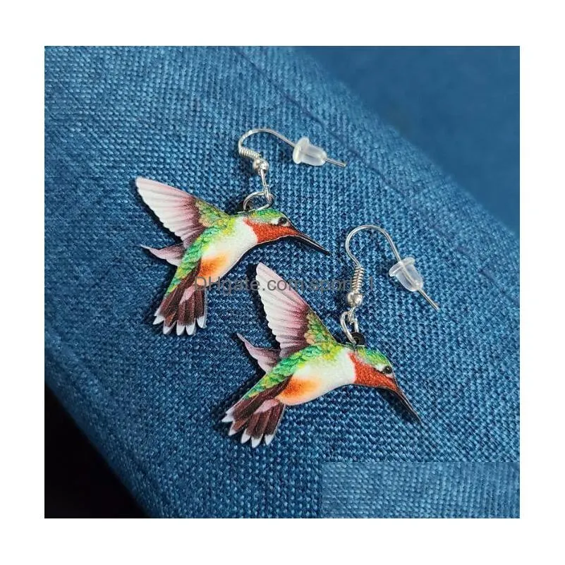 acrylic animal earring hummingbird   owl parrot charm bird ornament fashion animal earrings