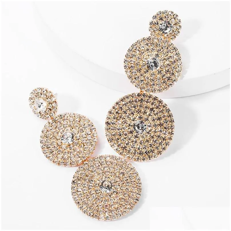 european multi layer round drop charm earrings women shiny rhinestone geometric dangle earrings party jewelry gifts 20211229 t2