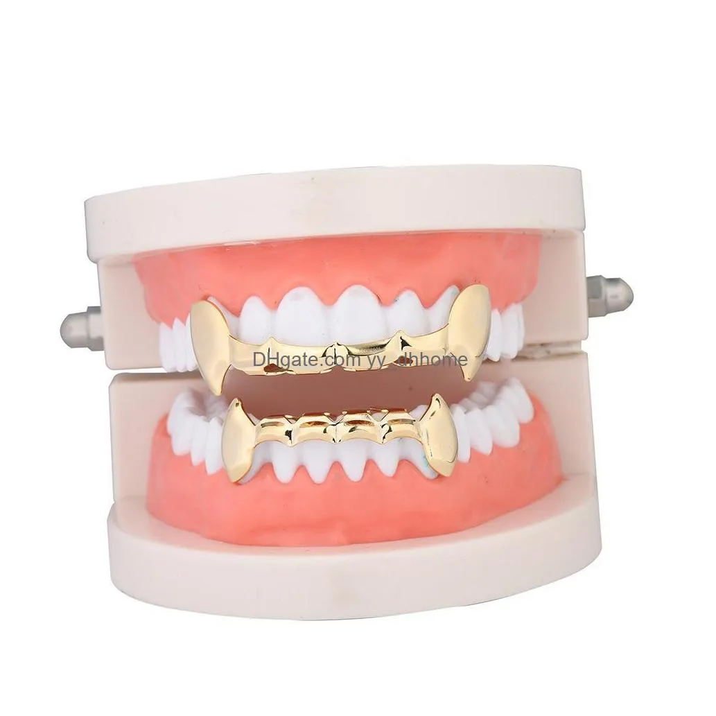 hip hop gold plated singer star hiphop fangs teeth grillz top bottom halloween party gift dental decorative braces