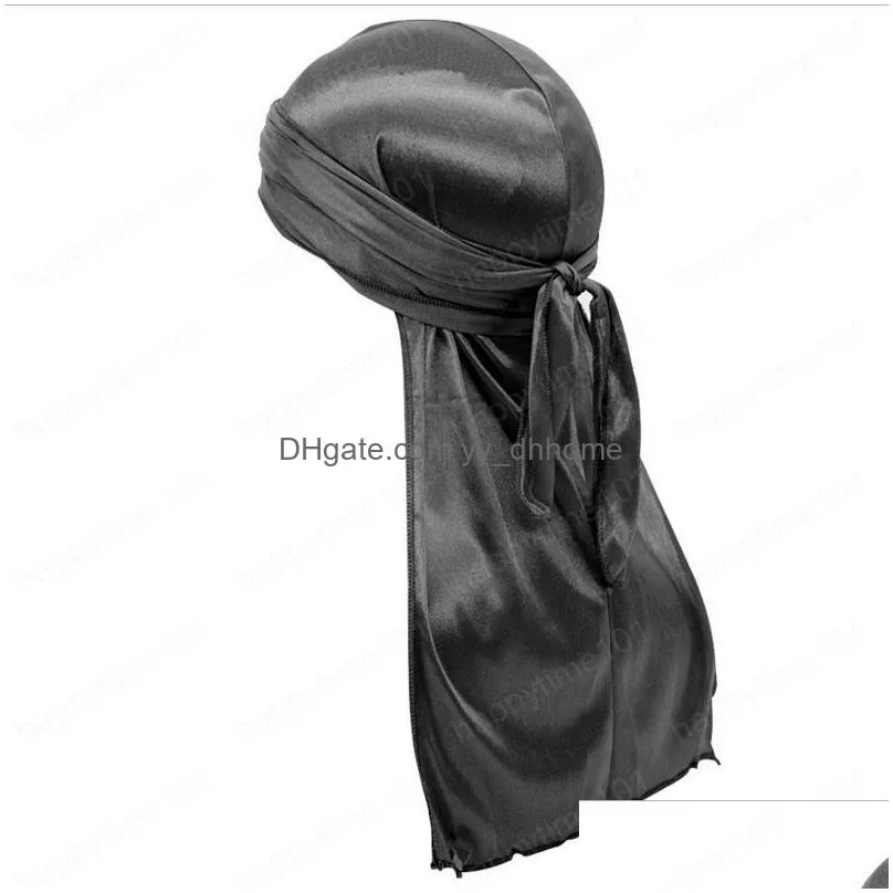 durag solid color headband pirate hat bandanas for men women silky durags headwraps hip hop caps hair accessories headwear