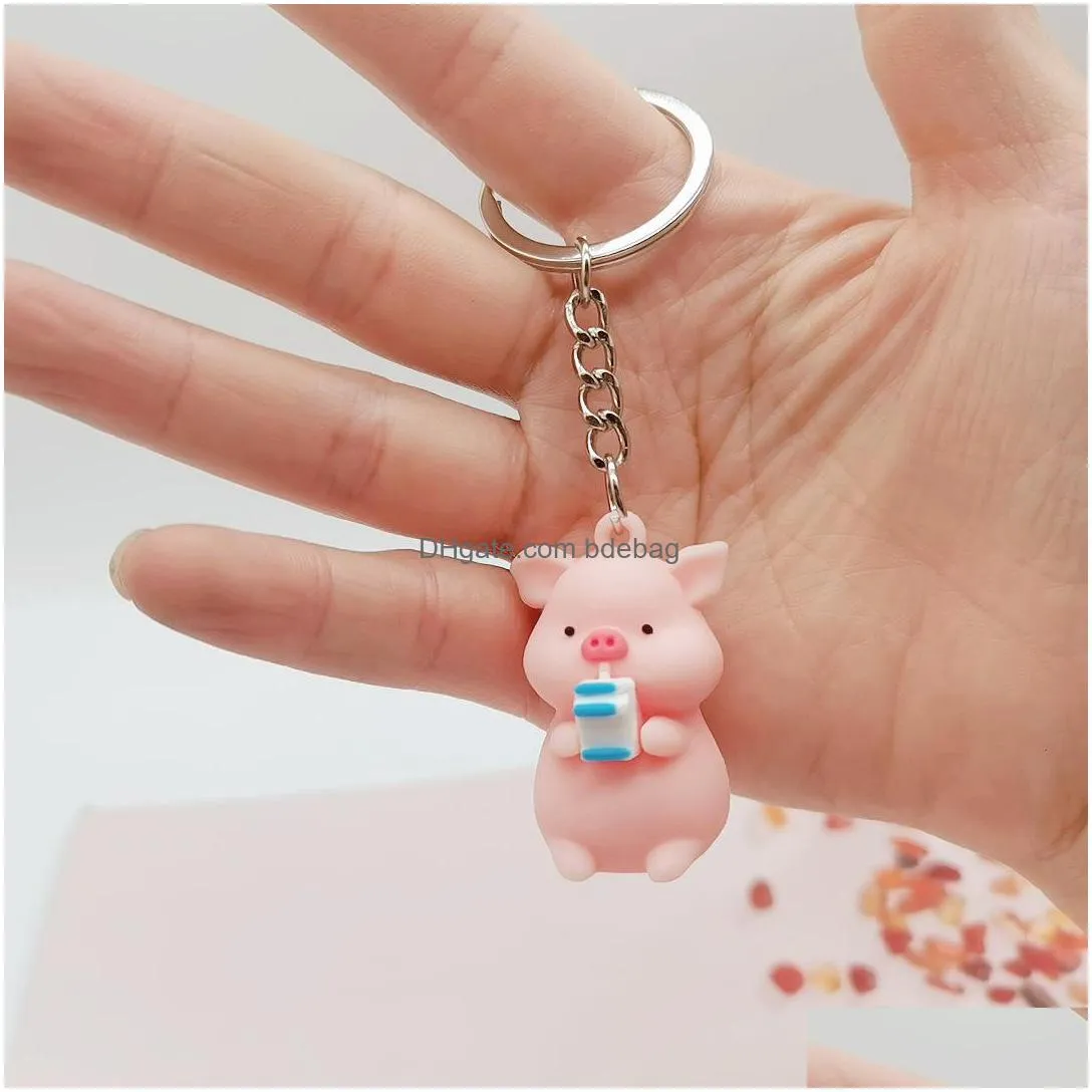 party favor cartoon raincoat pig doll key chain pendant milk pigs keychain ladies luggage car ornaments gifts keys chain accessories