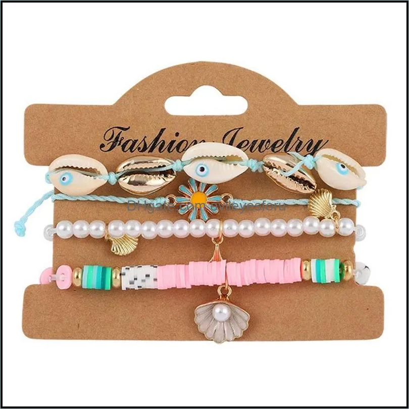 charm bracelets boho multilayer polymer clay set for women fashion statement shell bracelet bohemia evil eyes big beads jewelry c3