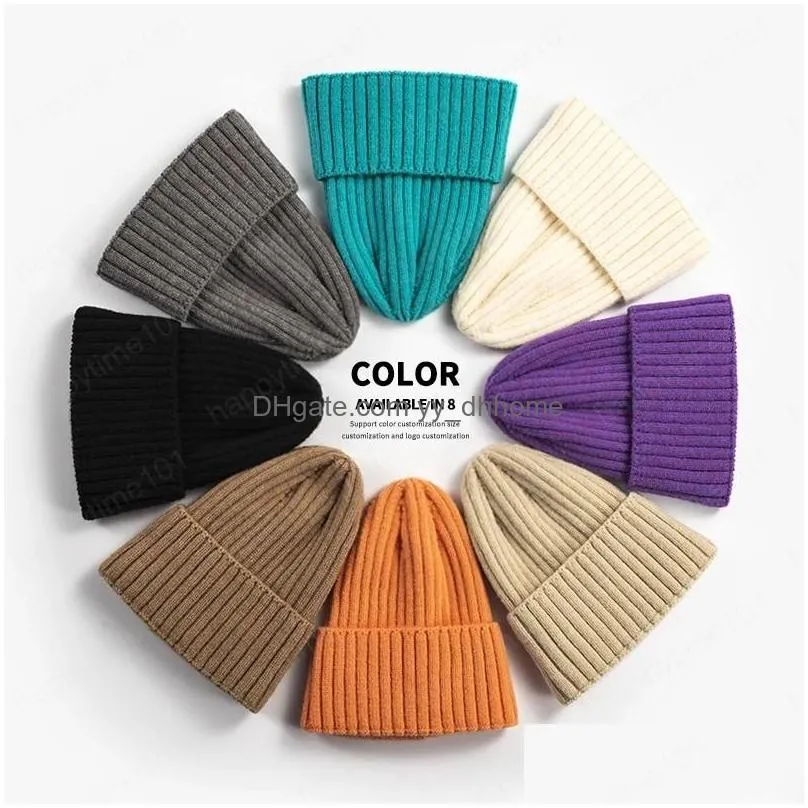 fashion winter knitted beanie hats cotton cashmere japanese warm woolen caps solid color flanging mens and womens caps gorra