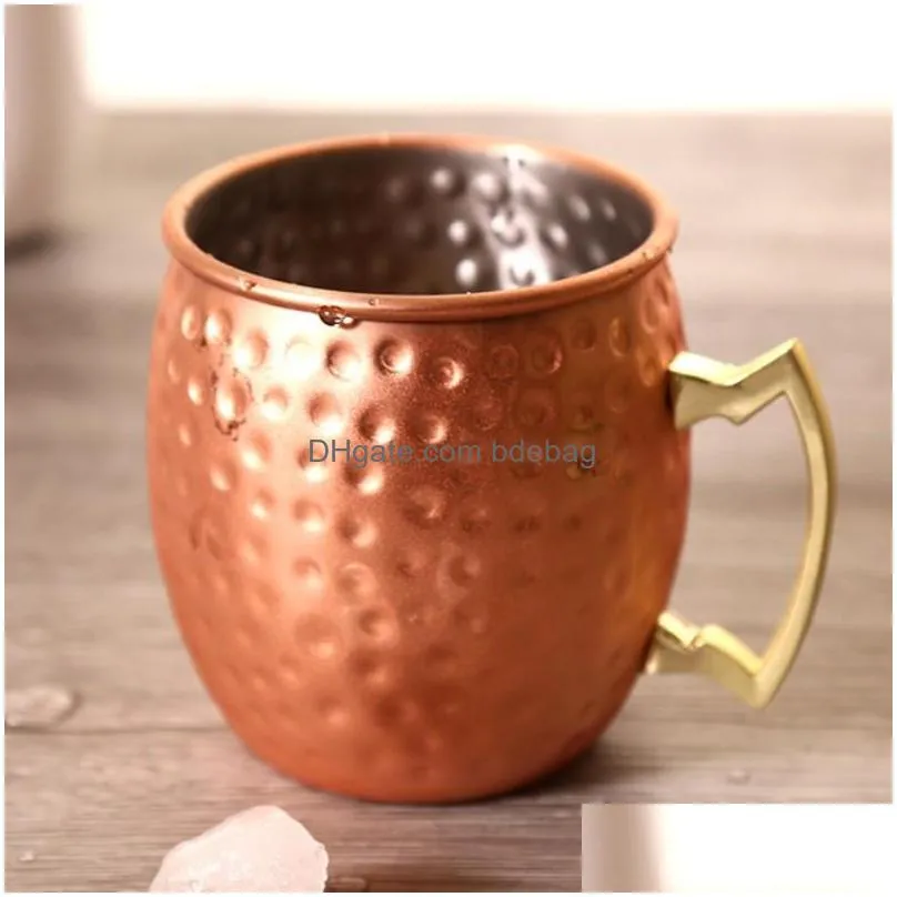 moscow mule cup stainless steel with handle mug resistance fall rose gold printing hammered copper tumblers high end 20yf zz