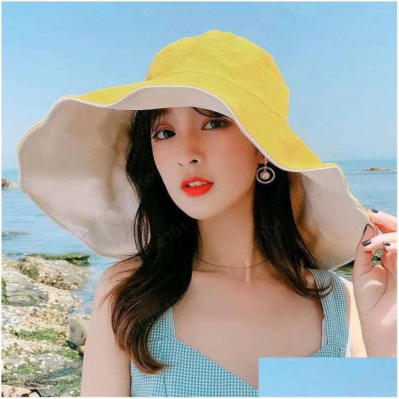 doublesided sun hat summer foldabl hat for women outdoor sunscreen cotton fishing hunting cap antiuv wide brim bucket hat