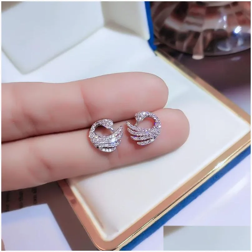 fashion cygnet earrings back female s925 silver needle allergy simple elegant net red earrings studs for women jewelry 2453 t2