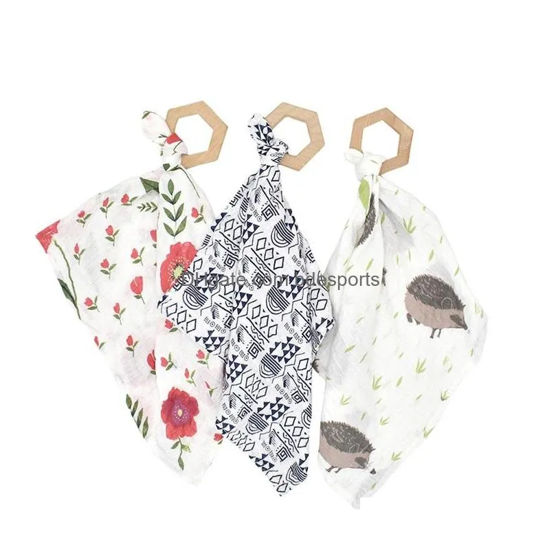 infant saliva bed towel wood teether toy cotton toddler bandana dribble bibs pinafore solid born triangle towels yl446 1469 t2