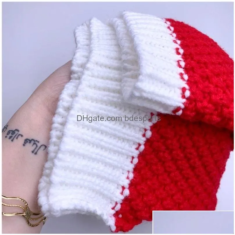 santa hat christmas party red white knitted winter pom beanie caps soft for boys girls adults 371c3