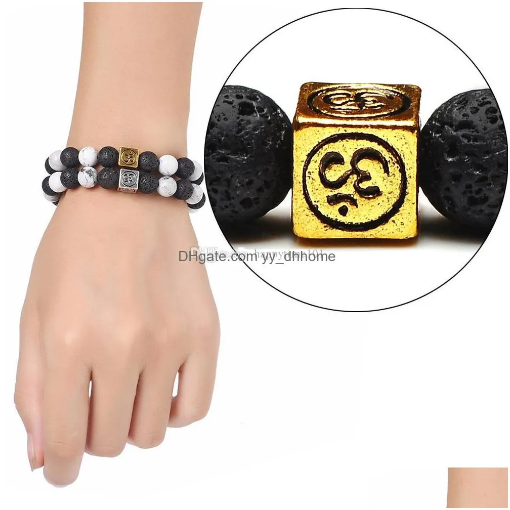 fashion white turquoise beads black lava stone bracelet aromatherapy  oil diffuser bracelet for men women stretch jewelry