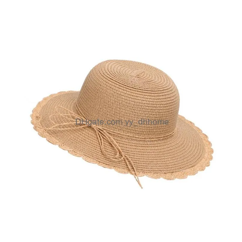 simple summer childrens straw hat boy girl beach hat casual panama cap dome bowknot sun hats kids large brim shades