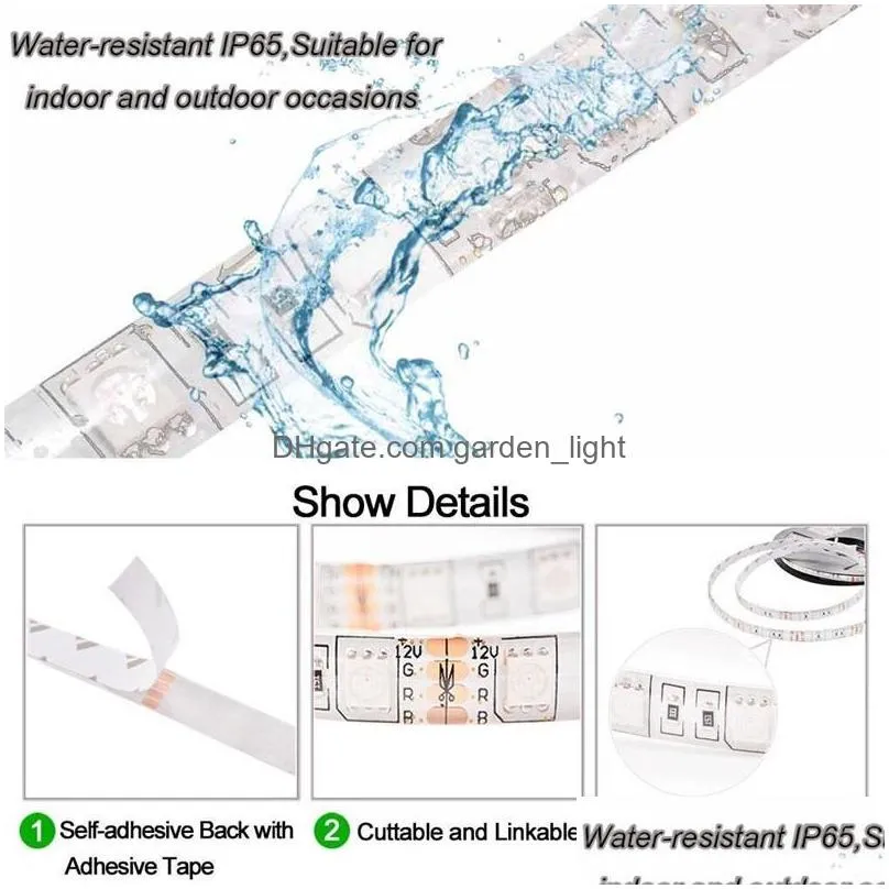 led strip light dc 12v flexible diode ribbon tape smd 5050 rgb 24key 44key full set power ip65 ip20 5m lighting