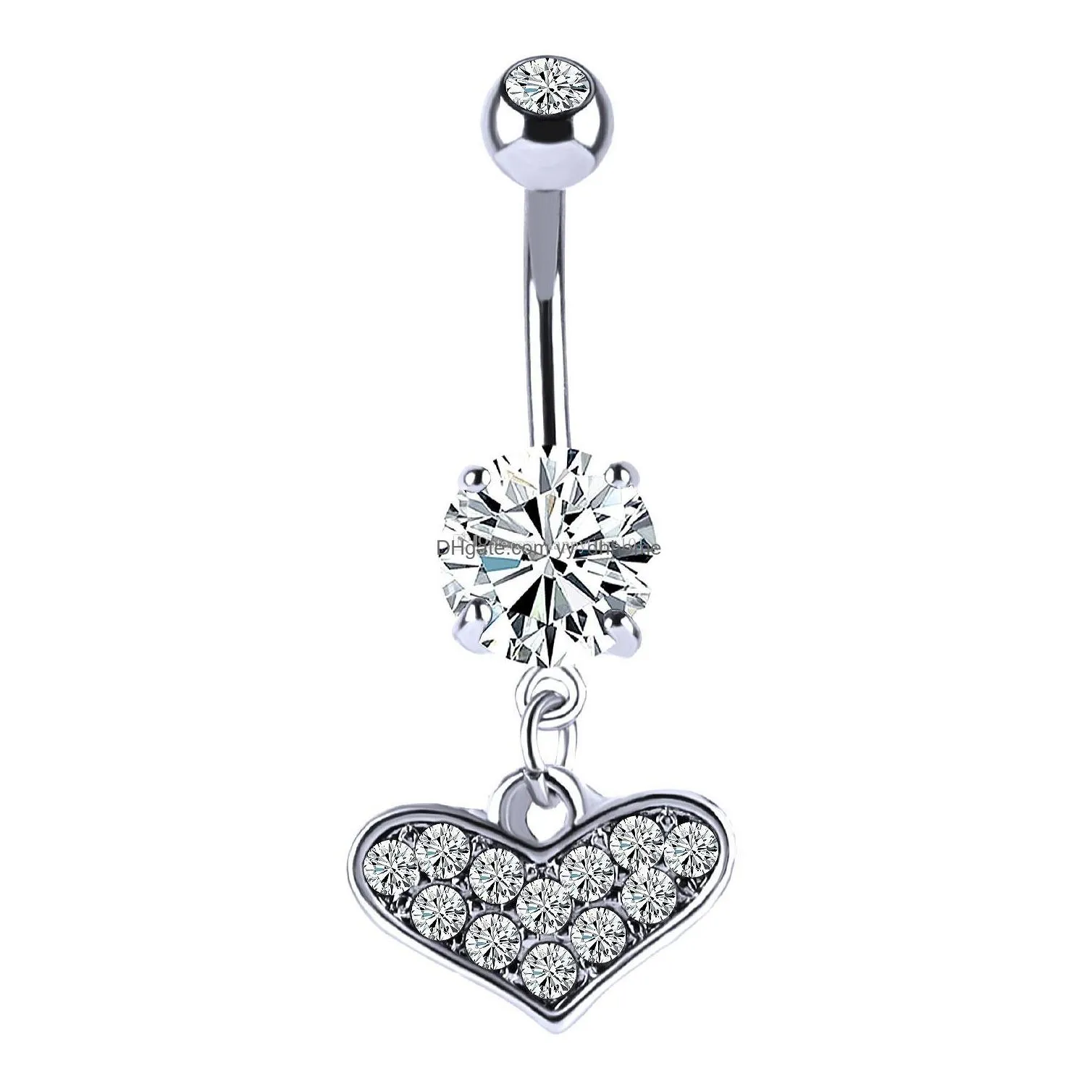  316l stainless steel pink blue heart crystal navel bars belly button ring navel piercing jewelry