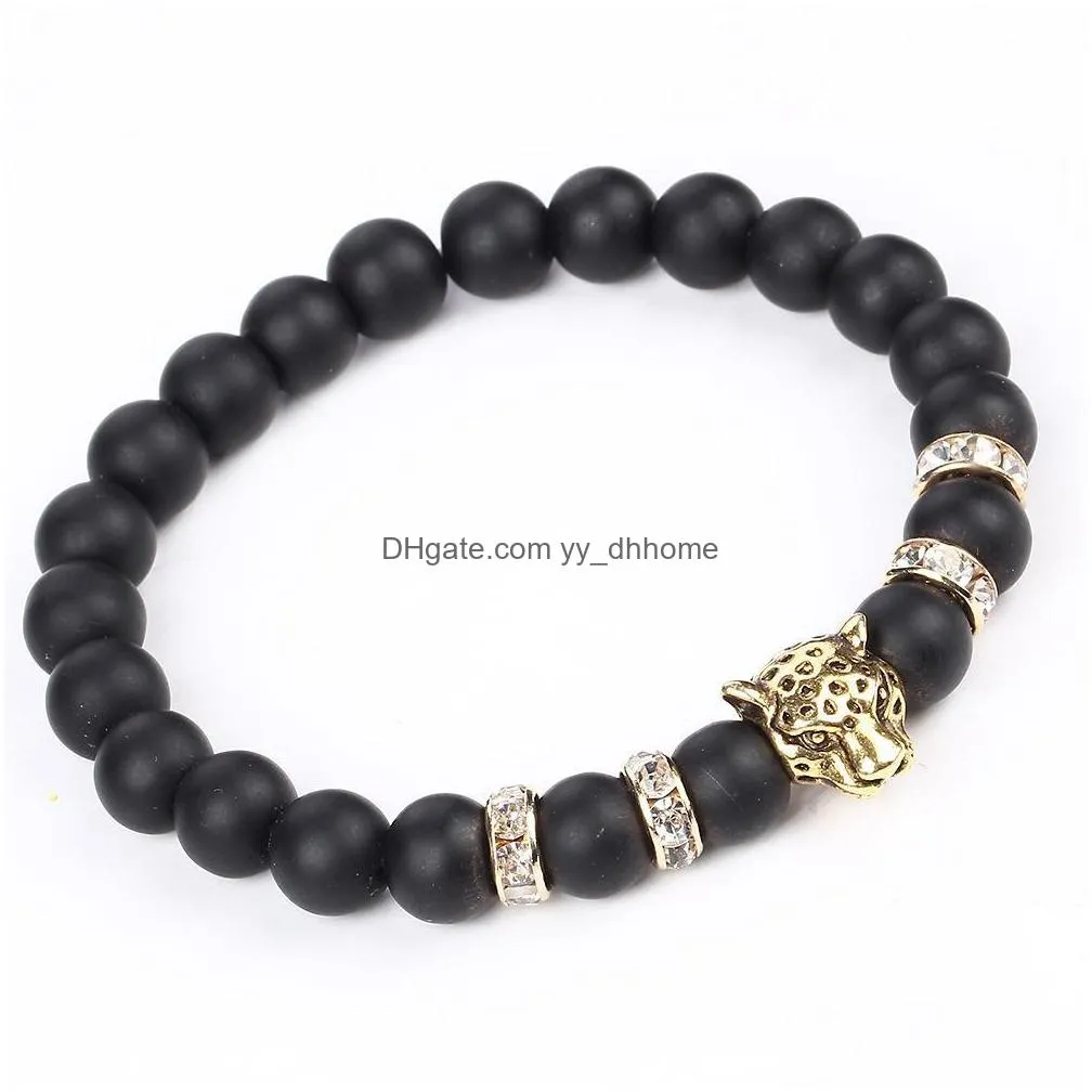 charms bracelets for men women wholesale antique gold plated buddha leo  head bracelet black lava natural stone beaded bracelets