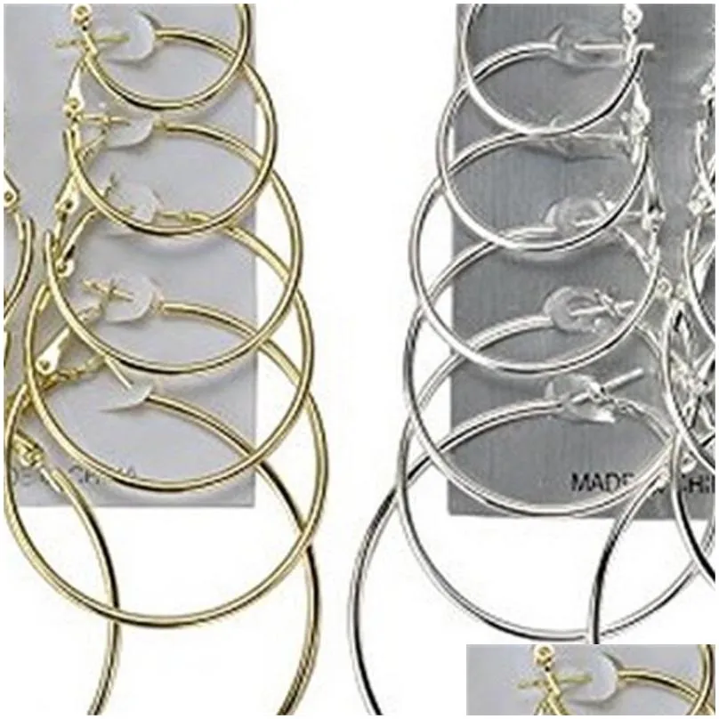 big circles hoop earring korean 6 pair/set plated gold silver earring sets hip hop fashion jewelry for women 5943 q2