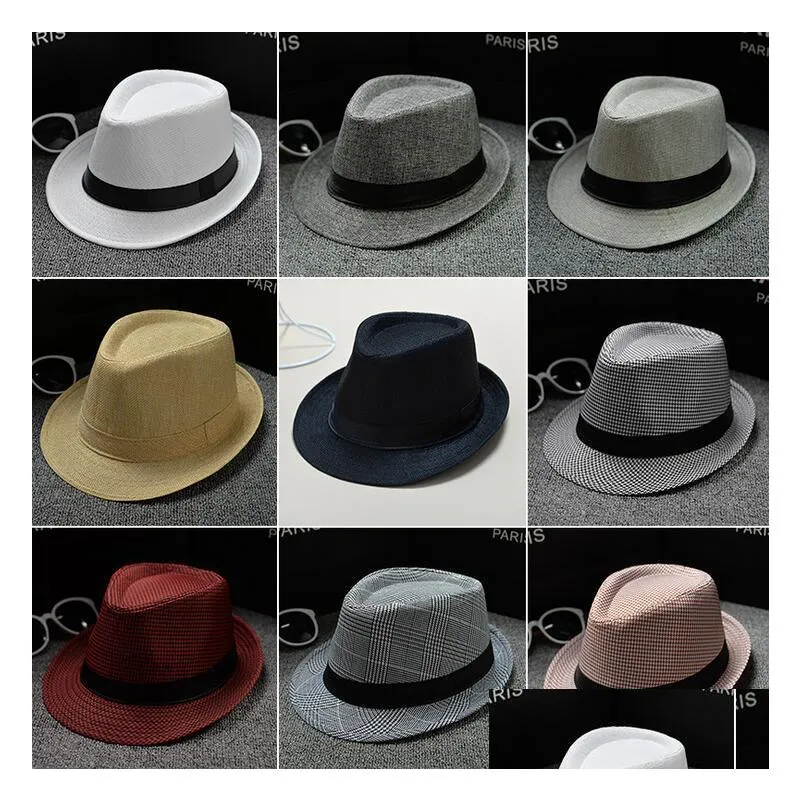 40 colors choose men women soft fedora panama hats cotton/linen straw hats outdoor stingy brim hats spring summer beach sun hat