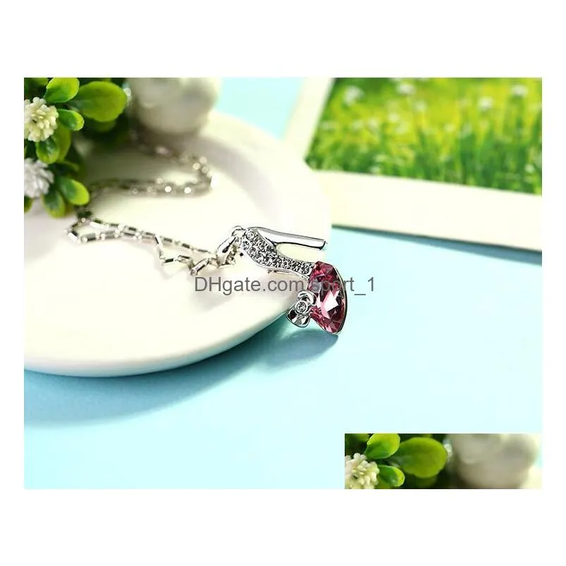 1pcs elegant highheeled shoes pendant necklace with crystal diamond collarbone chain fashion accessories birthday nice gift ship