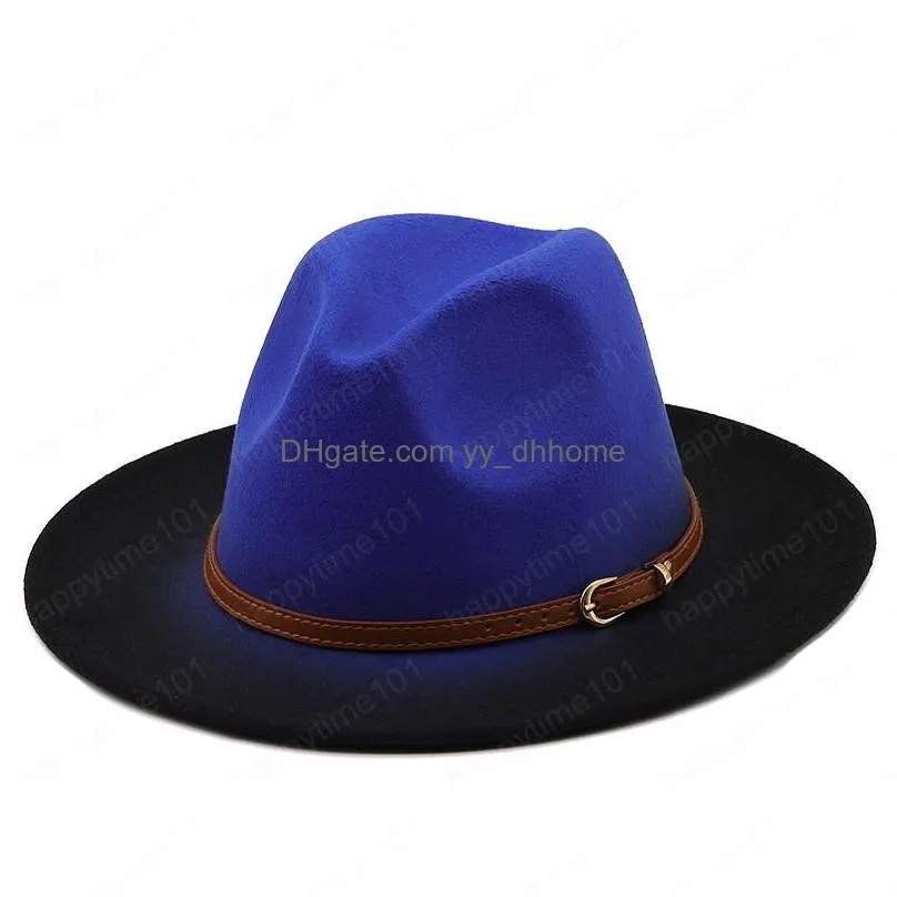 fedora hat gradient color european and american gold chain top woolen hat men and women trend felt jazz hat