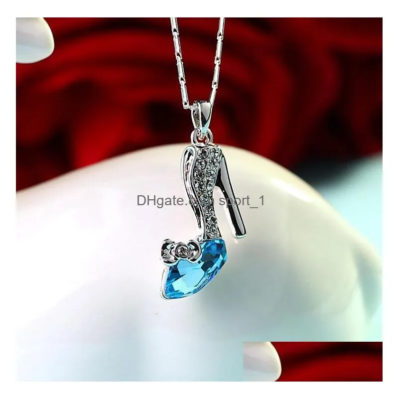 1pcs elegant highheeled shoes pendant necklace with crystal diamond collarbone chain fashion accessories birthday nice gift ship