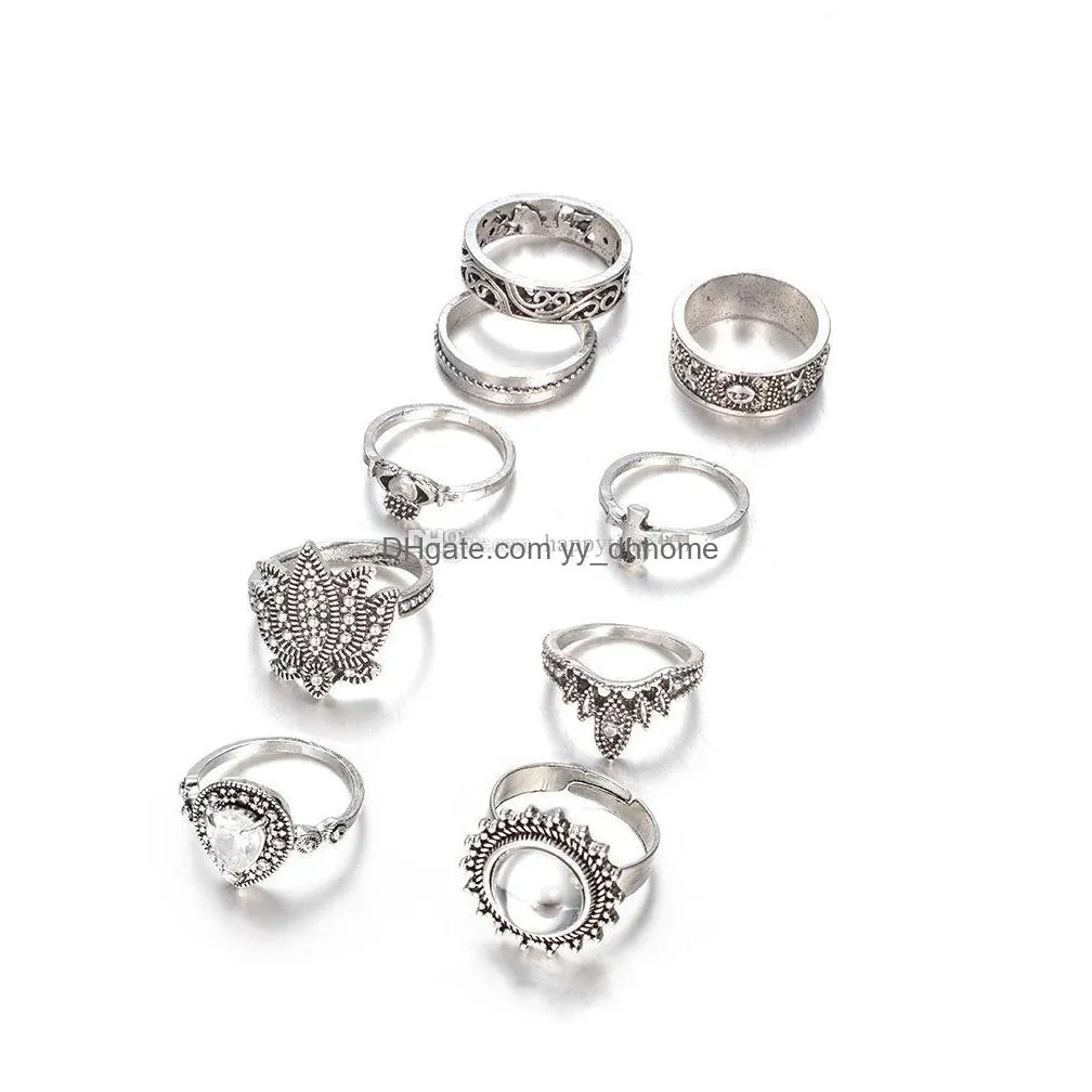  vintage fashion 9pcs/set finger knuckle ring band boho retro midi rings exaggeration stacking ring