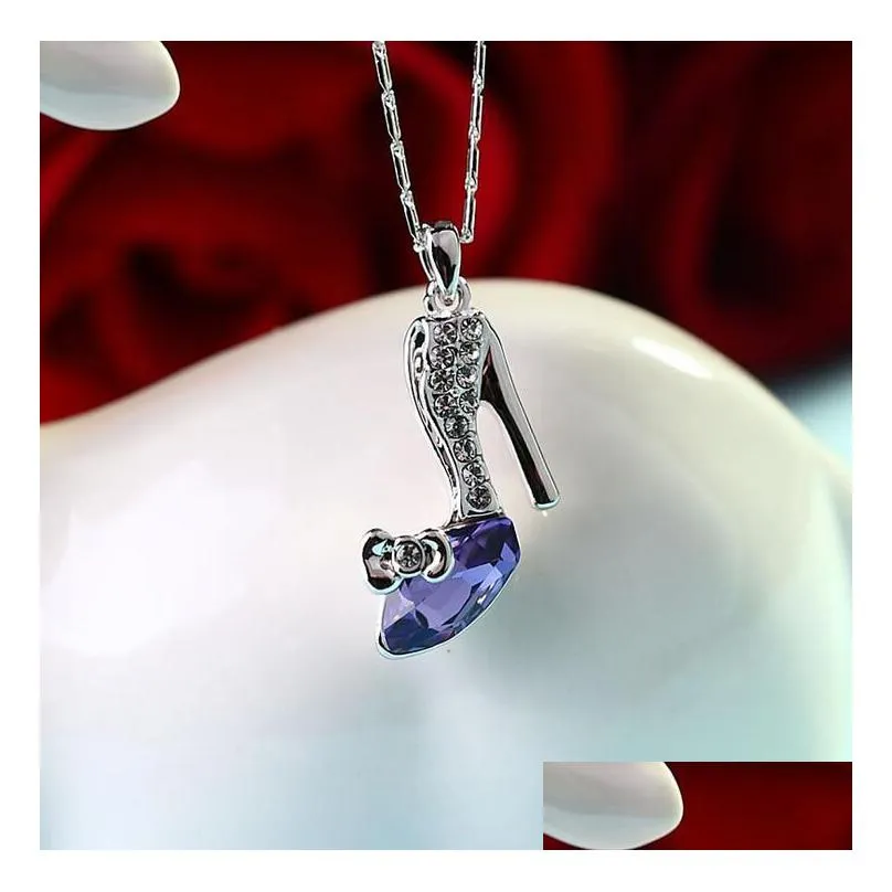 1pcs elegant highheeled shoes pendant necklace with crystal diamond collarbone chain fashion accessories birthday nice gift ship