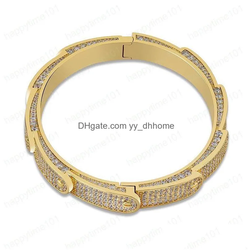 hip hop gold bangle men diamond bracelet iced out cool hiphop jewelry with bling cubic zirconia bracelets