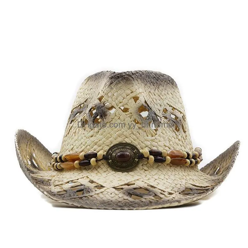 fashion hollowed western  hat handmade natural straw hat for women men outdoor summer beach sun hats sombrero hombre