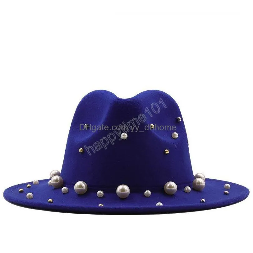 fedoras female pearl fedora hat ladies girls felt hats for women wide brim cap woman jazz panama caps spring autumn winter