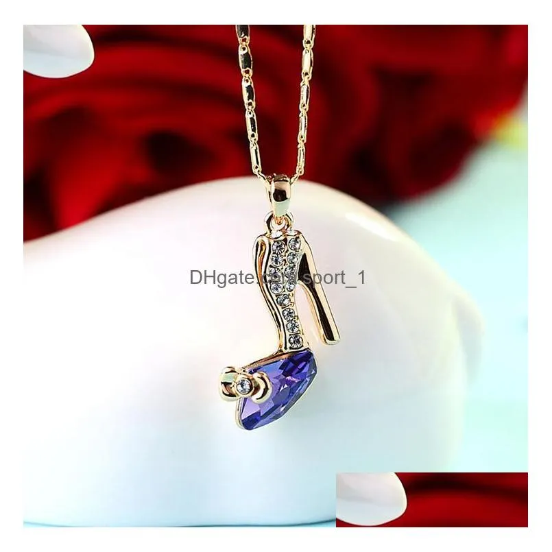 1pcs elegant highheeled shoes pendant necklace with crystal diamond collarbone chain fashion accessories birthday nice gift ship