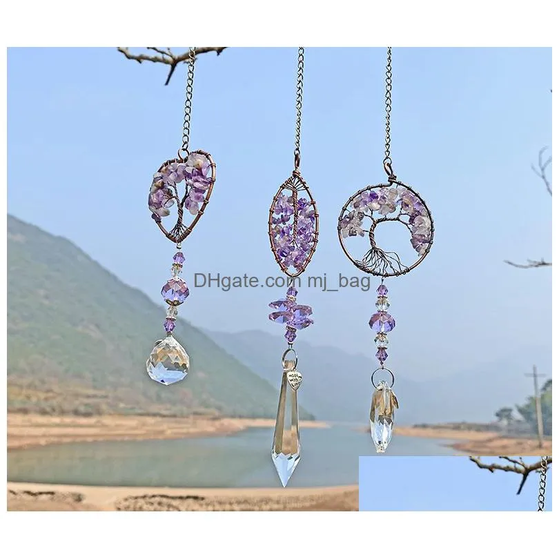 yoga healing spiritual home window wall hanging pendant decor tree of life hang chakra stone prism natural crystal charm ornament car