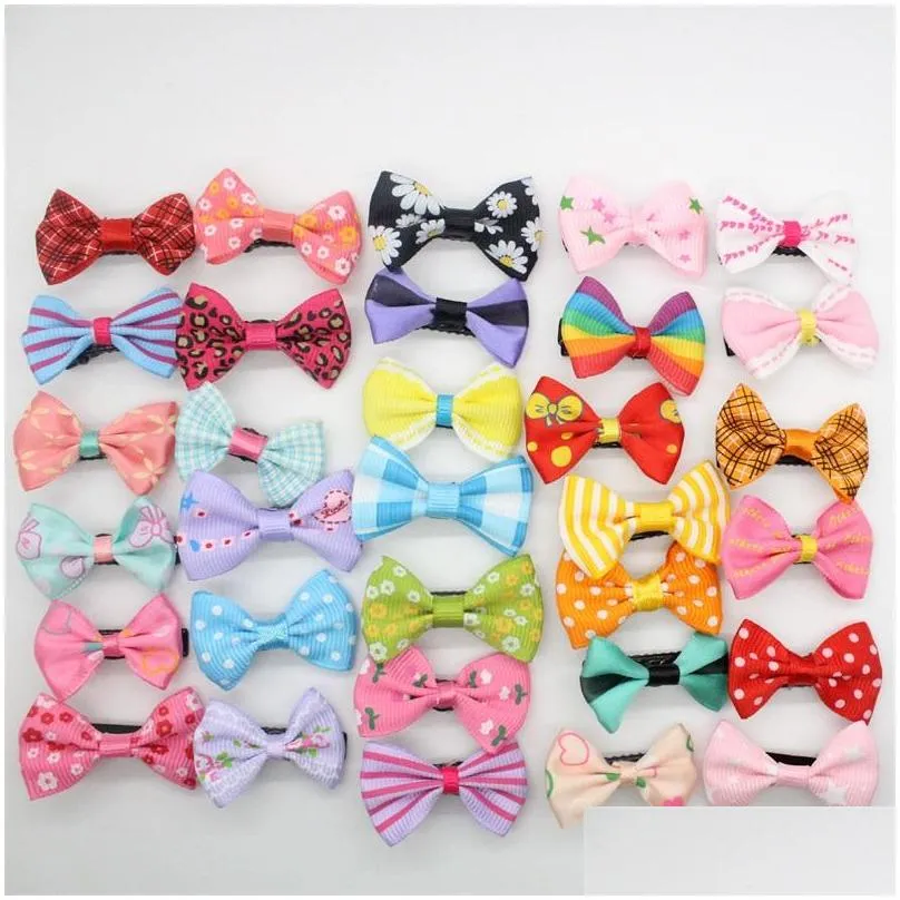 100pcs/lot mini bow hairgrips kids sweet girls solid dot/ stripe printing hair clip hairpins hair styling too c3