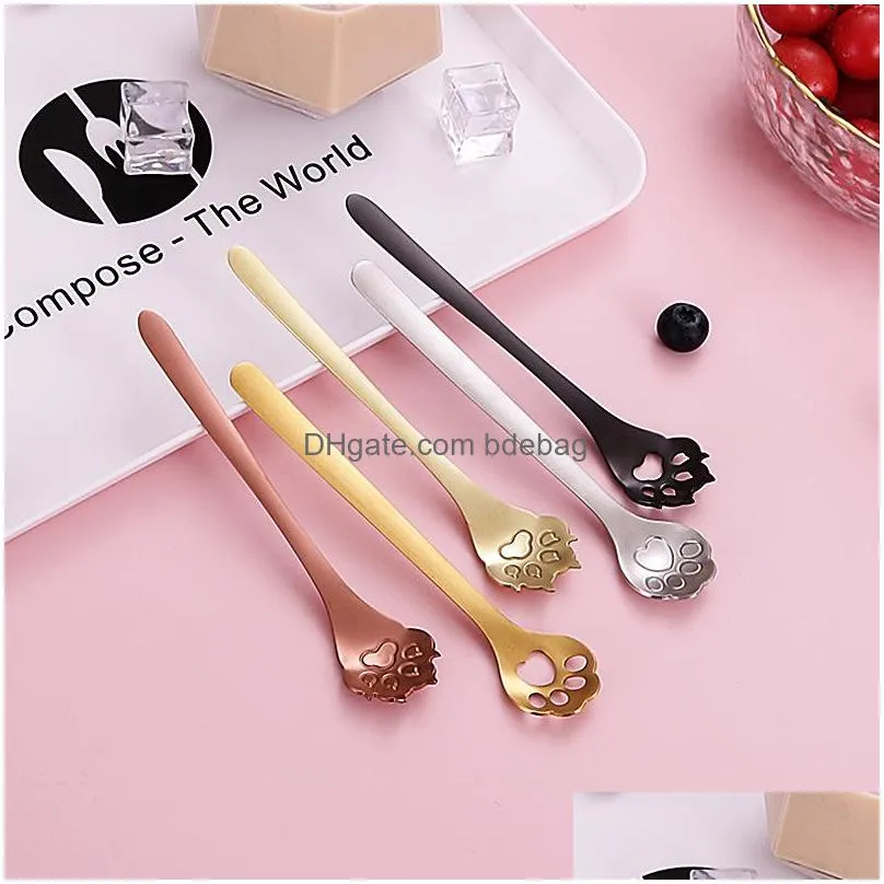 stainless steel spoon cartoon stir dessert supplies cute cat dog hollowing out paw coffee scoop kitchen accesories 2 9rt k2