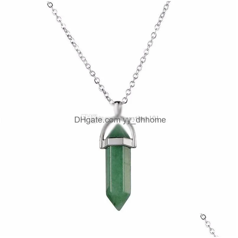 fashion silver plated bullet 20colors crystal necklace opal turquoise natural stone quartz necklaces jewelry stainless steel chain