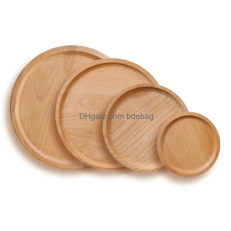 beech wood circular tray japanese style solid timber bread fruit cake meal plate restaurant teacup trays portable 4 9xw l1
