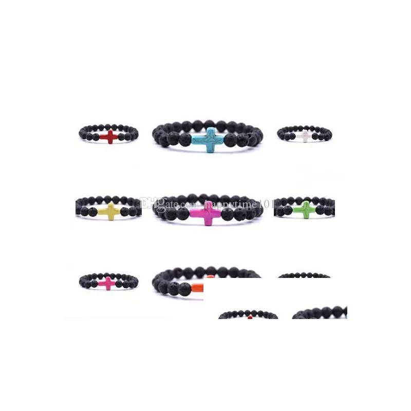 9 colors natural lava stone prayer beads charms bracelets antifatigue cross volcanic rock mens womens diffuser jewelry