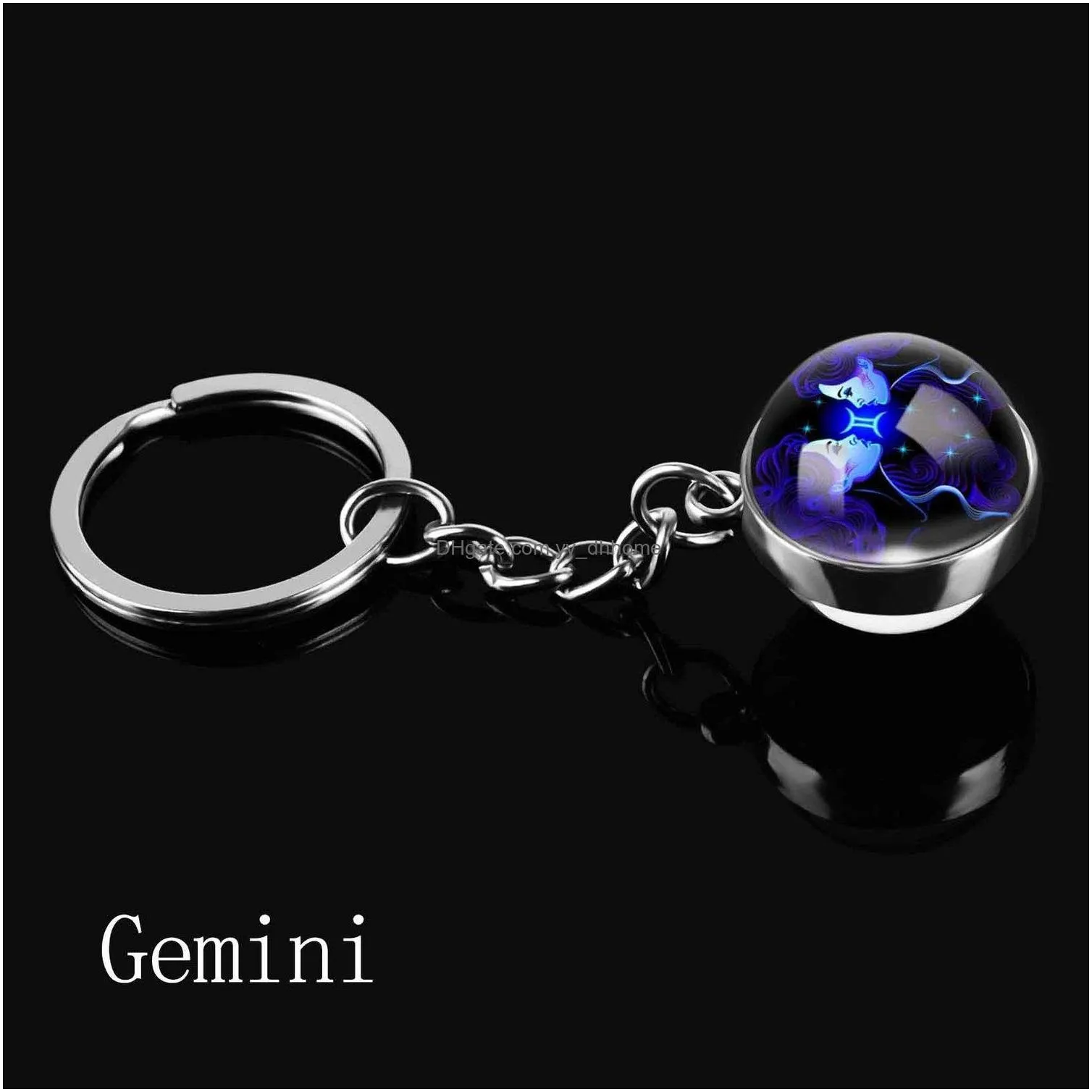 12 zodiac signs keychain aquarius pisces aries taurus gemini cancer leo virgo libra scorpio constellation glass ball keychain