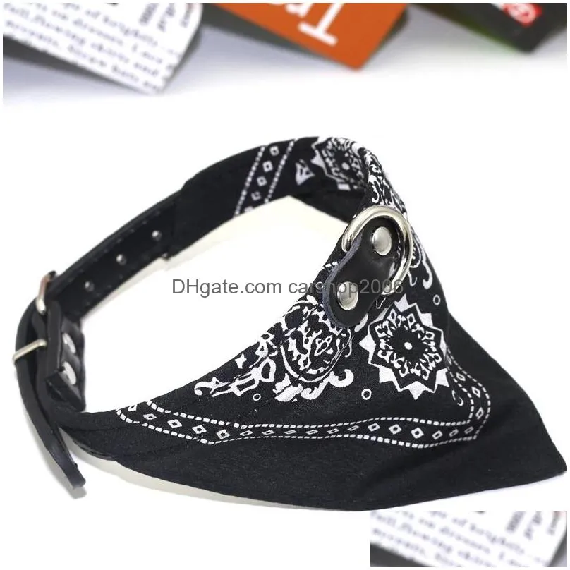 dog collars adjustable cat dog bandana collar pu pet neck print triangle scarf inventory wholesale