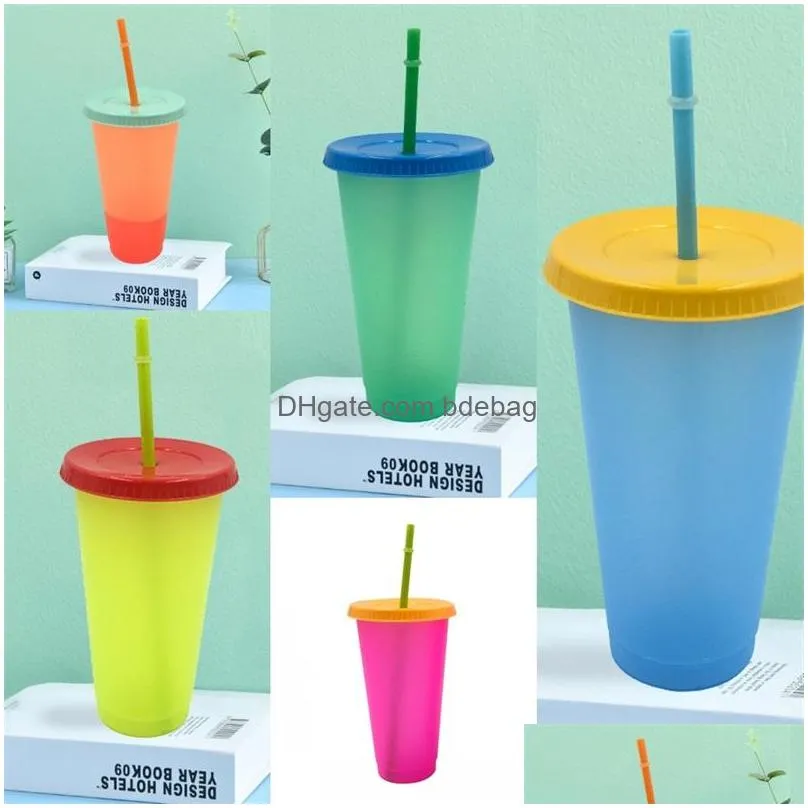 water color changing cups temperature sensing clear coffee mug straw plastic tumbler reusable with lid circular household 5hb b2