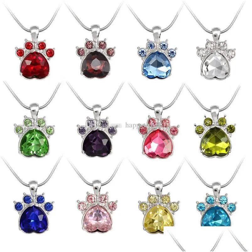 cute crystal paw pendant necklace prong multicolor birthstone clavicle chain necklace fine birthday gift jewelry
