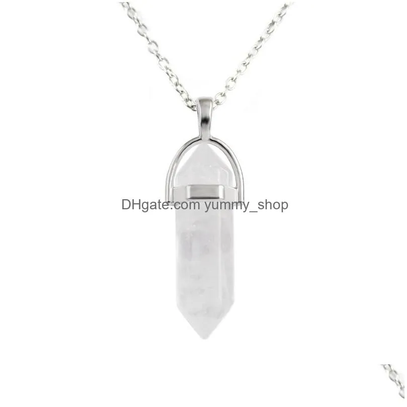 european and american fashion jewelry crystal hexagonal column pendant natural stone double pointed columns necklace quartz point pendant with wax