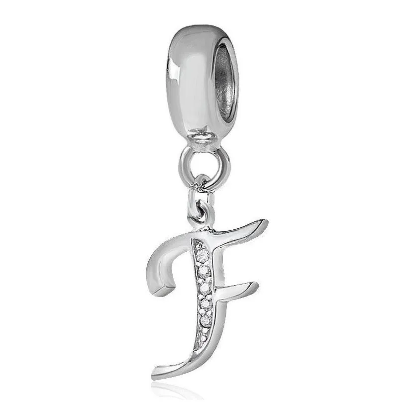 5 pcs per lot wholesale rhodium metals plating crysta alphabet letter dangle charm kt fits for pandora bracelet c3